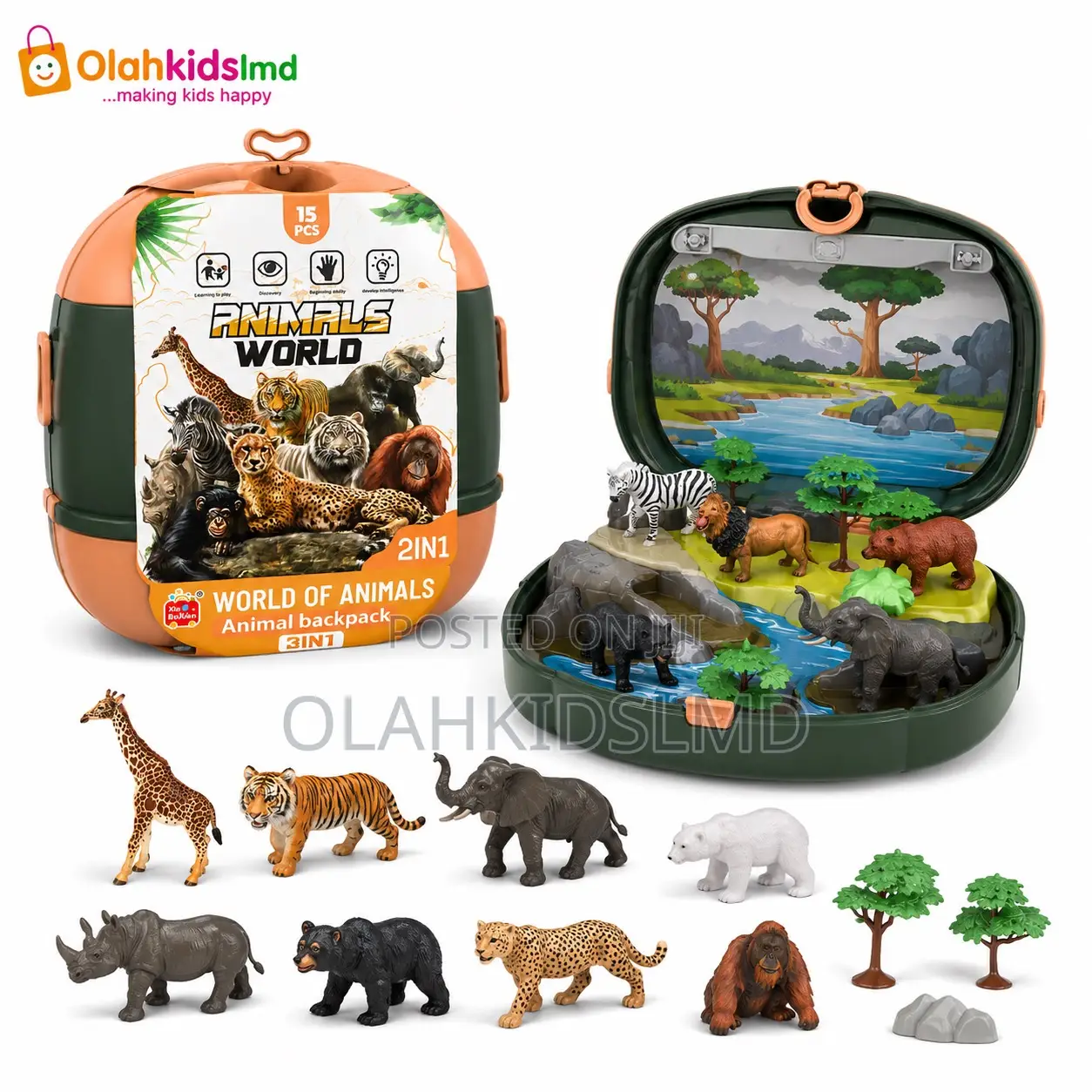 World of Animals Backpack Playset – 15 Wild Animal Figures, 3-in-1