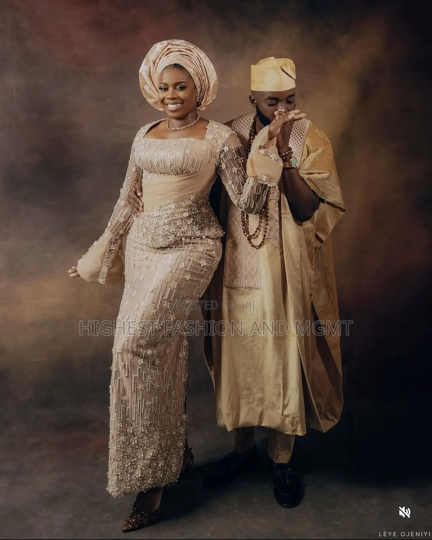 Champagne Lace Gown Tailored Traditional Gold Agbada