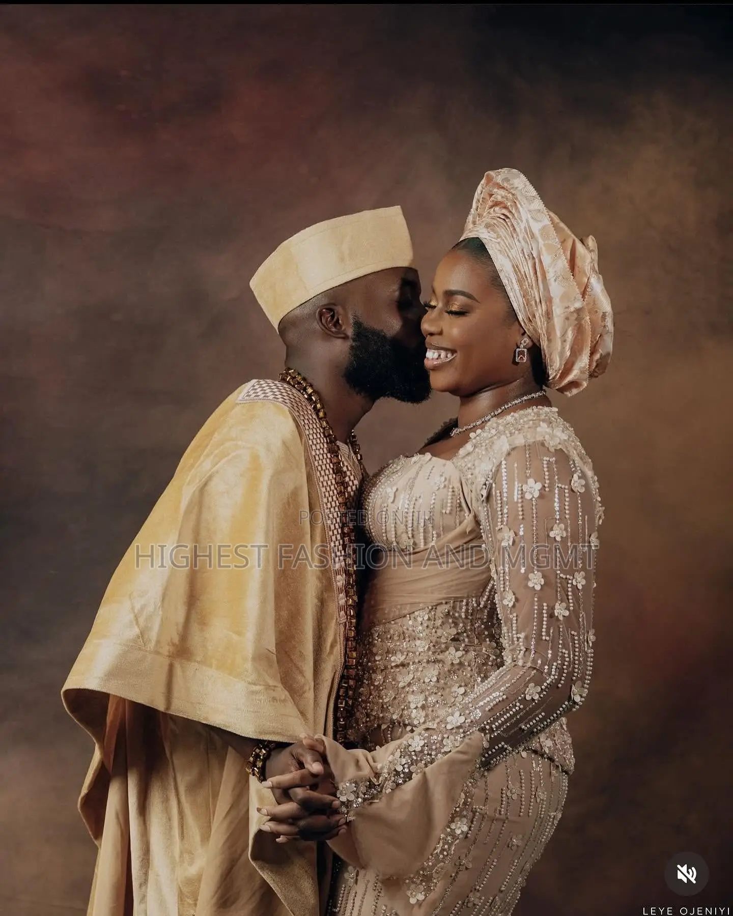 Champagne Lace Gown Tailored Traditional Gold Agbada