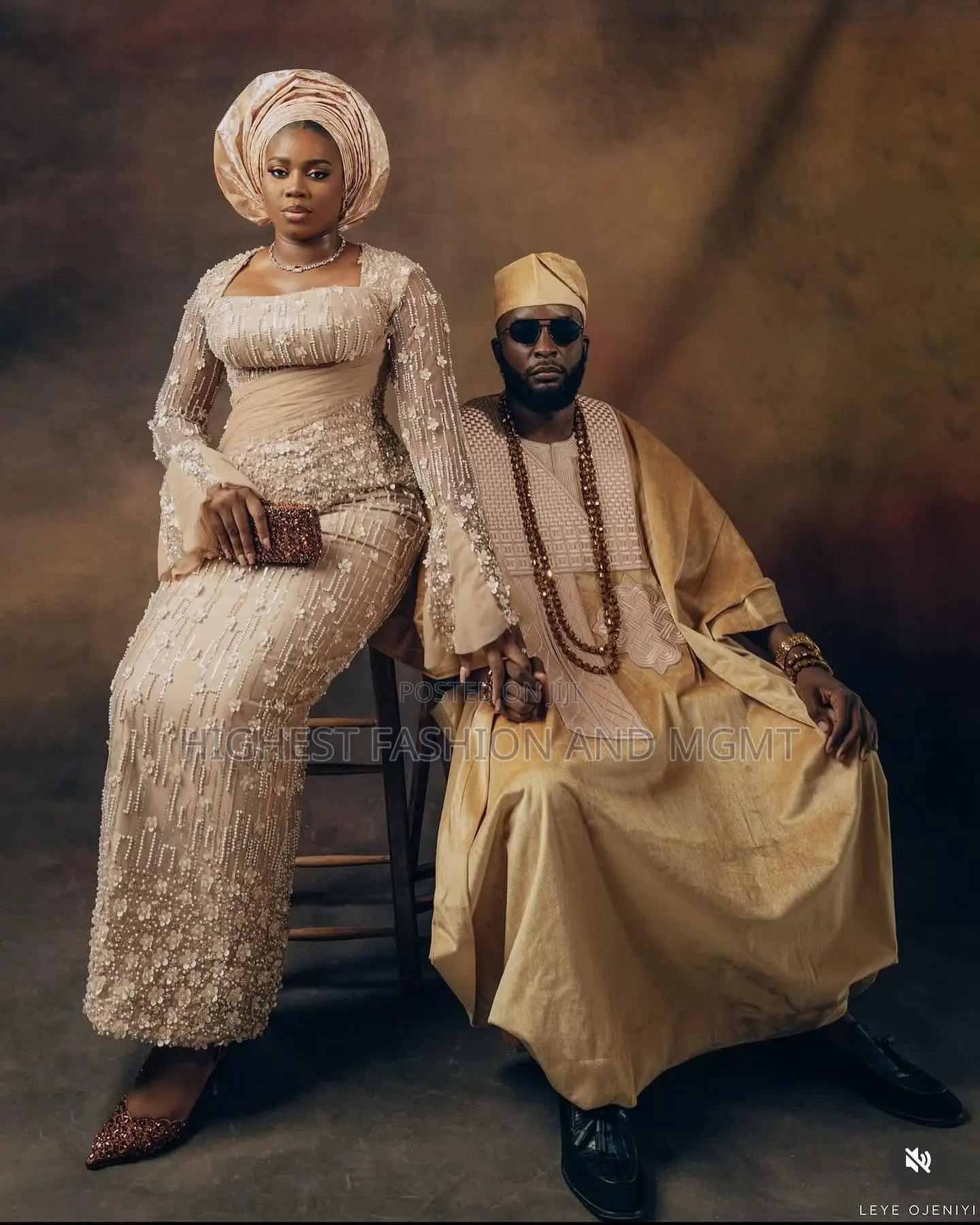 Champagne Lace Gown Tailored Traditional Gold Agbada