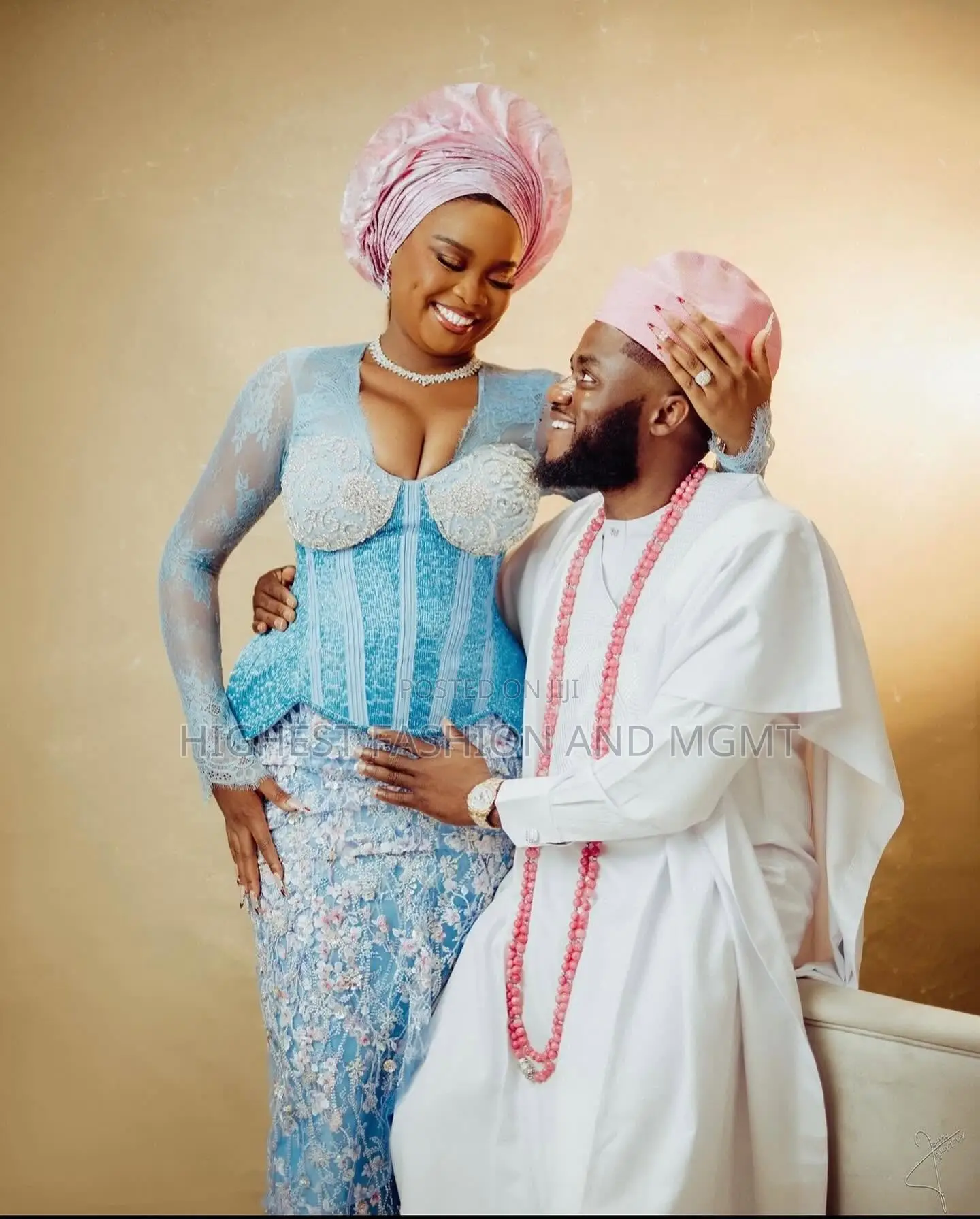 Azure Lace Silver Beaded Gown Tailored Azure Traditional Agbada