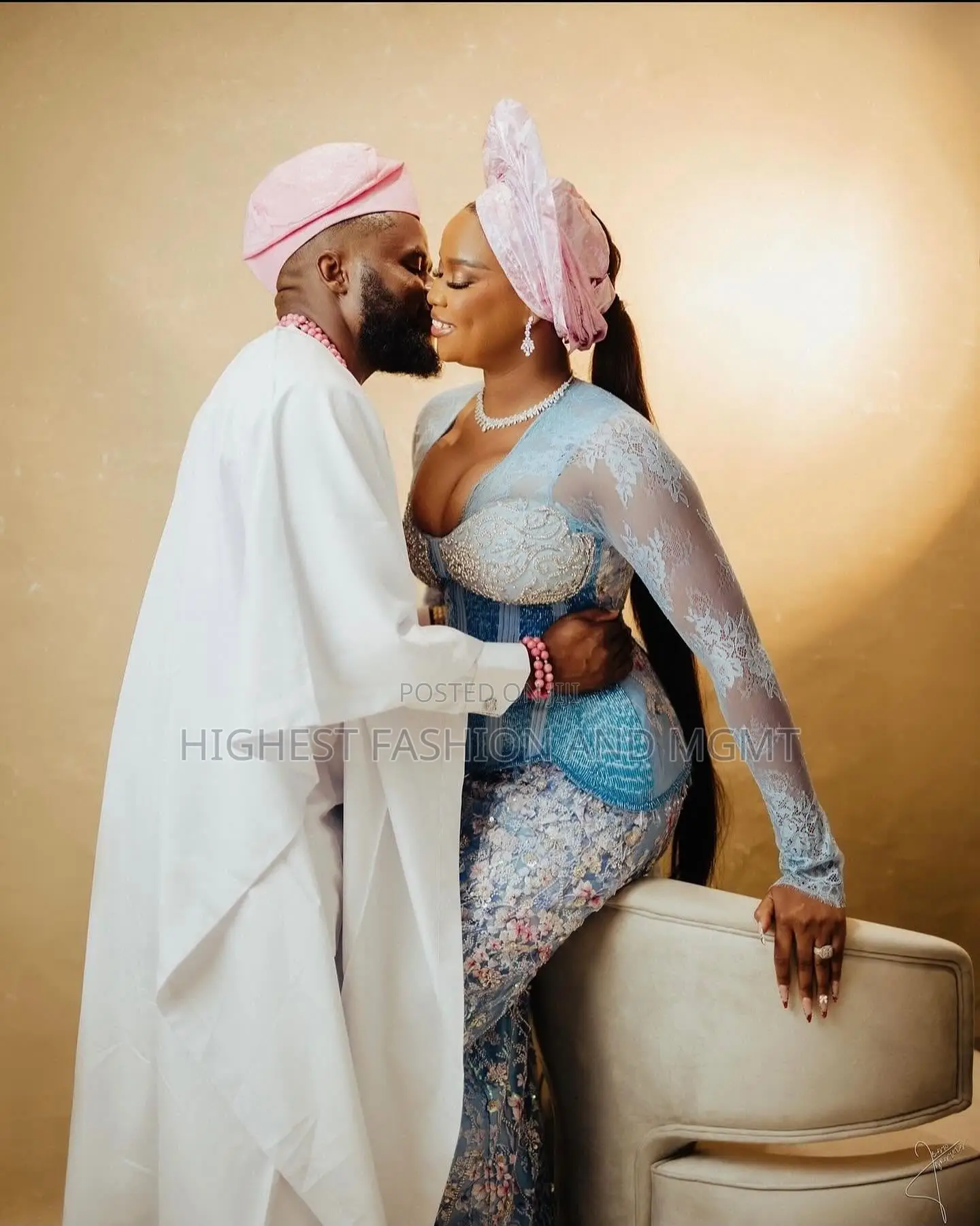 Azure Lace Silver Beaded Gown Tailored Azure Traditional Agbada