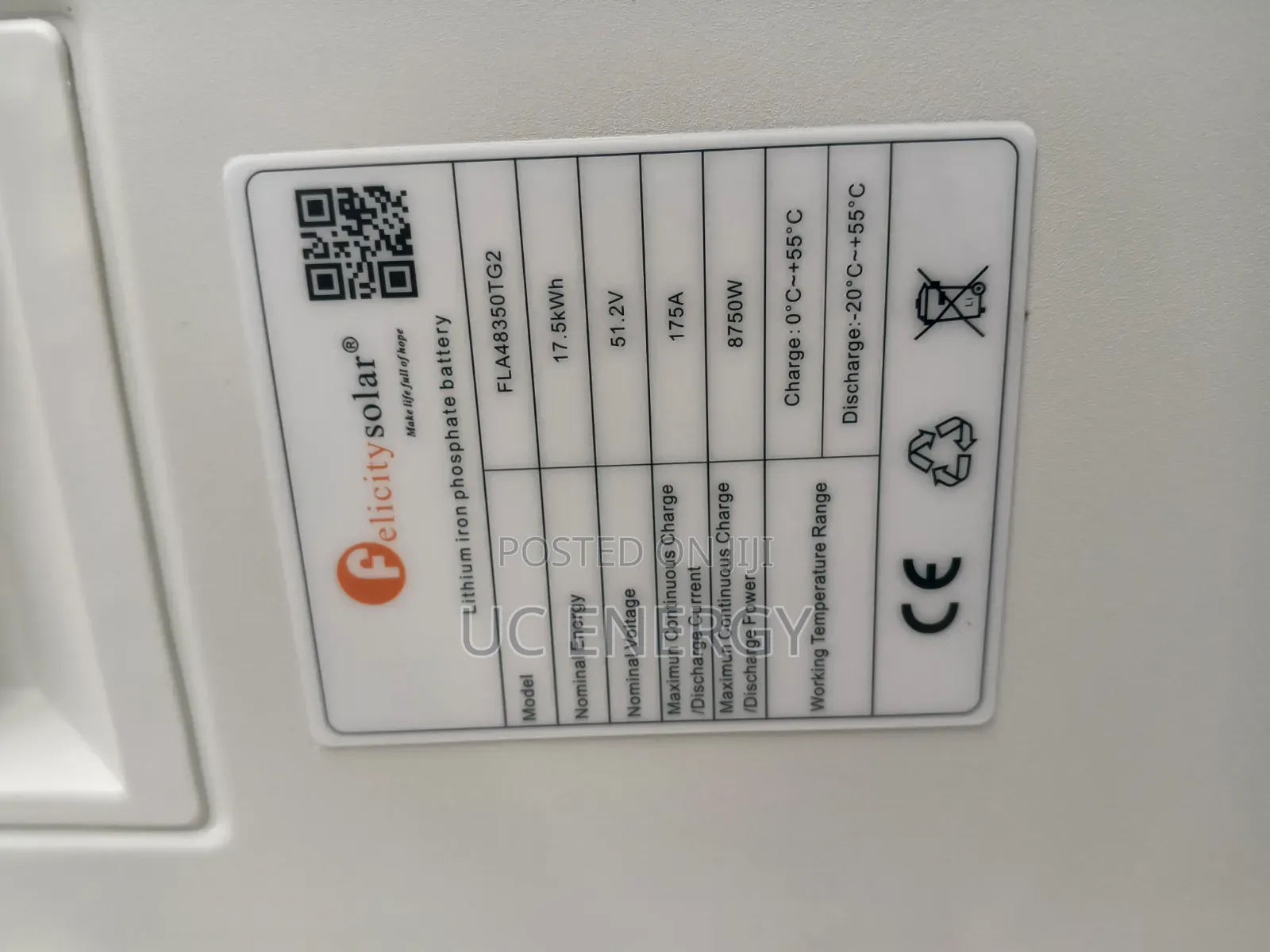 17.5kwh Felicity Lithium Iron Battery 51.2 Volts