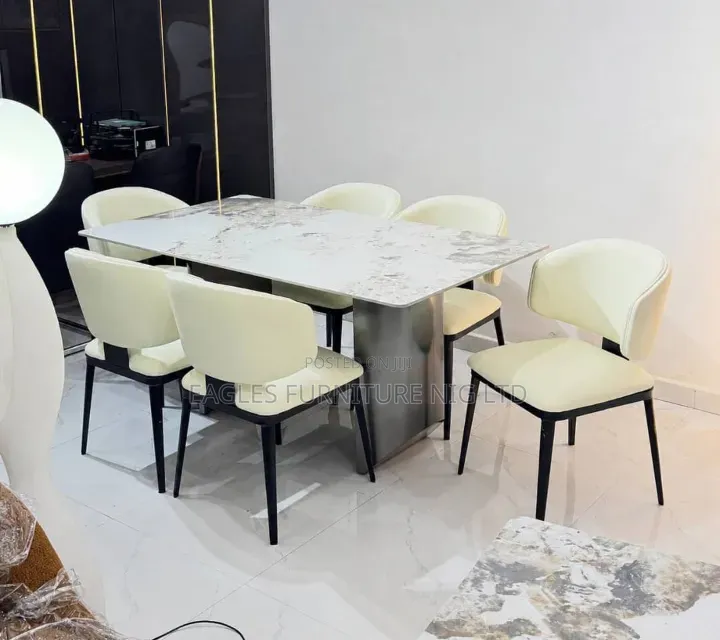 Turkish Luxury Marble Dinning Table With 6 Pure Leather Seat