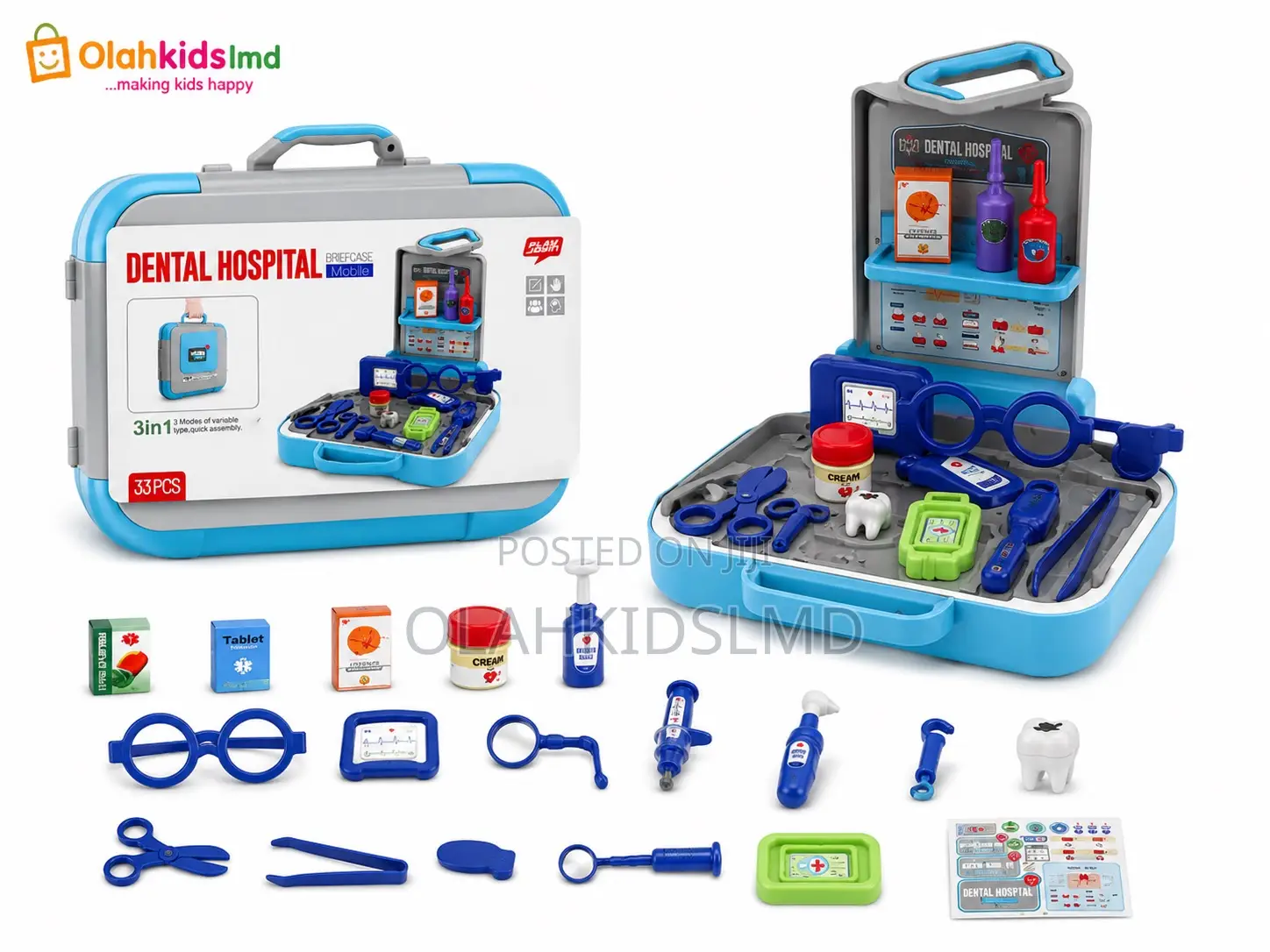 Dental Hospital Briefcase Playset – 3-in-1, 33 Pieces, Ages 3+