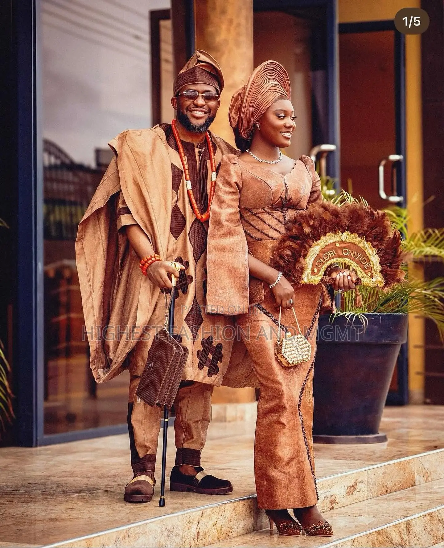 Structured Brown Velvet Silk Gown Traditional Earth-Tone Agbada