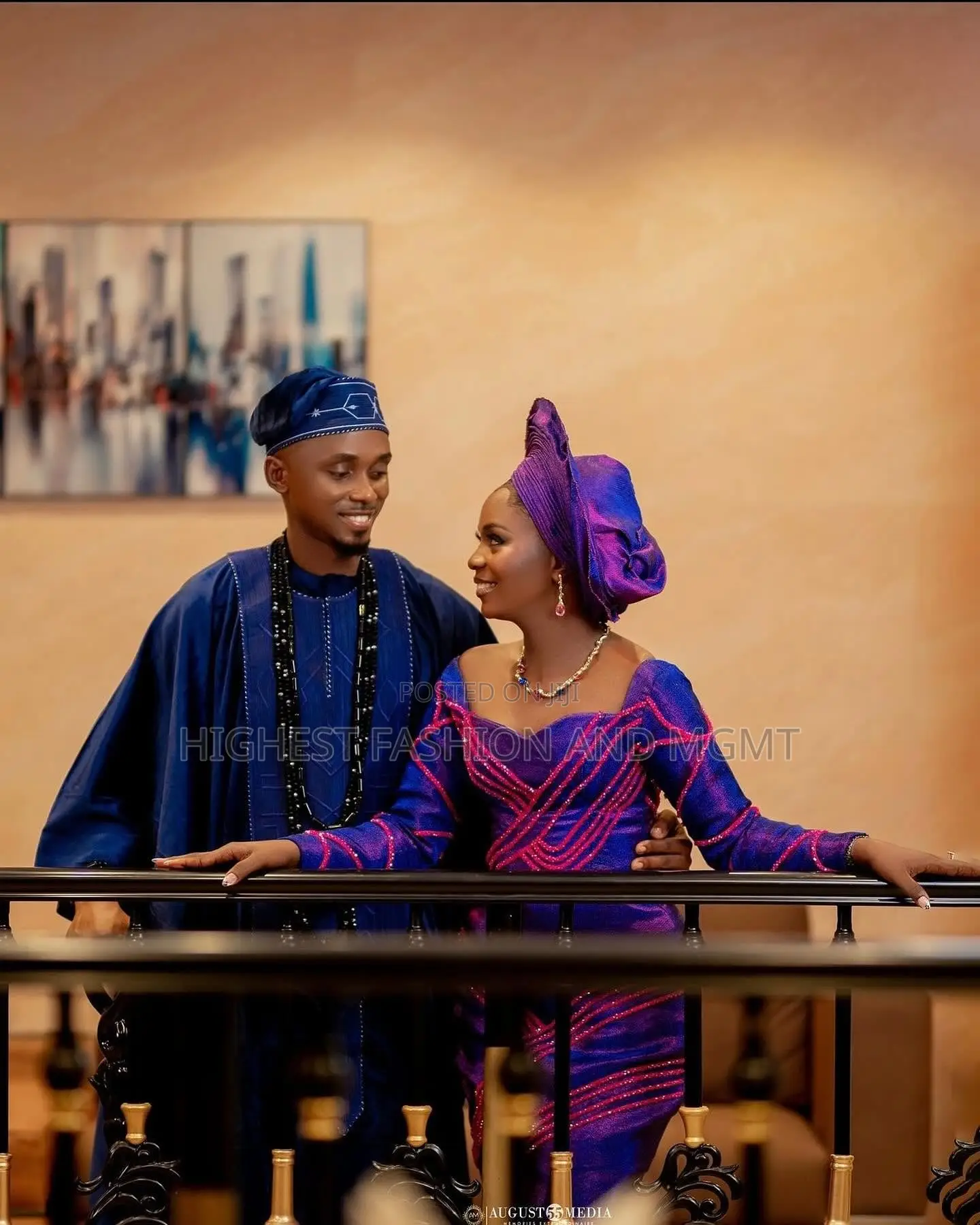 Violet Pink-Embellished Gown Tailored Cobalt Traditional Agbada