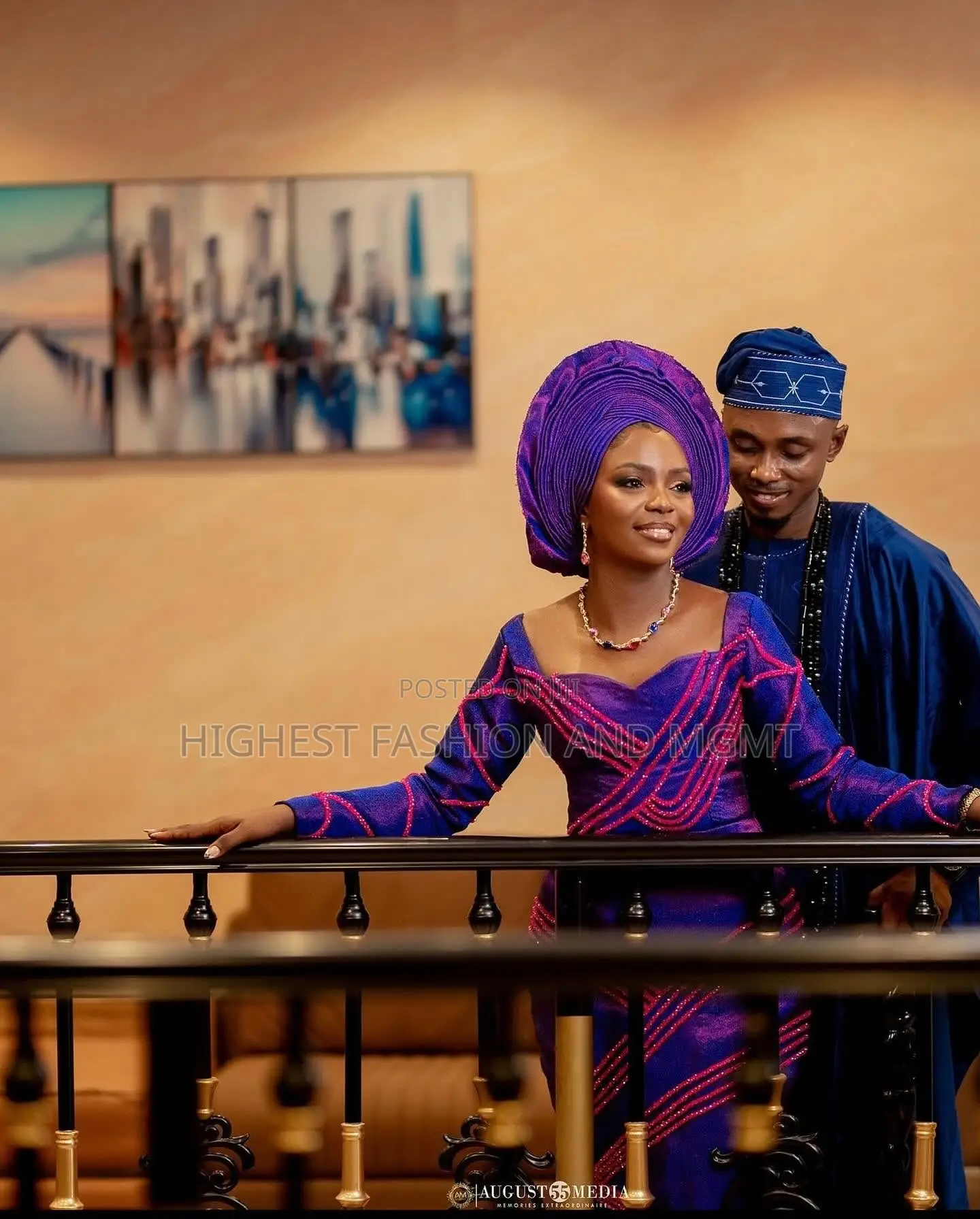 Violet Pink-Embellished Gown Tailored Cobalt Traditional Agbada