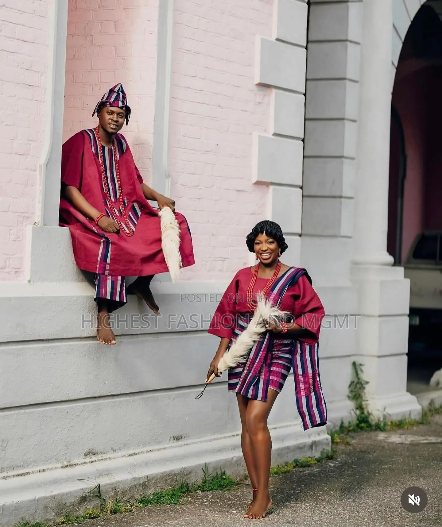 Aso Oke Ensemble With Indigo Striped Accents