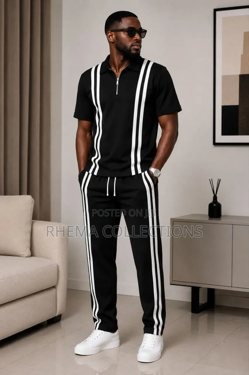 Men 2 Piece Striped Polo and Trouser