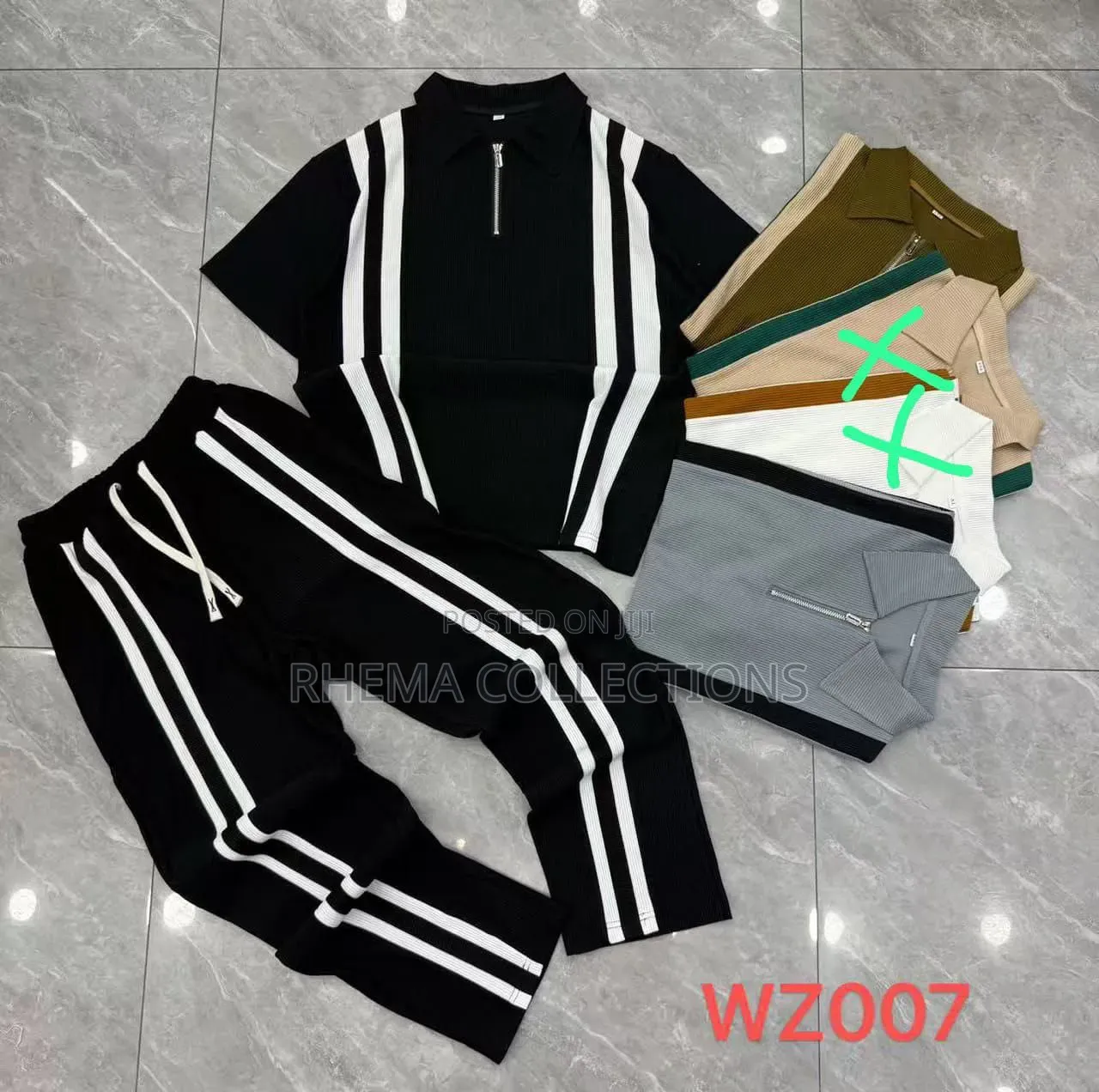 Men 2 Piece Striped Polo and Trouser