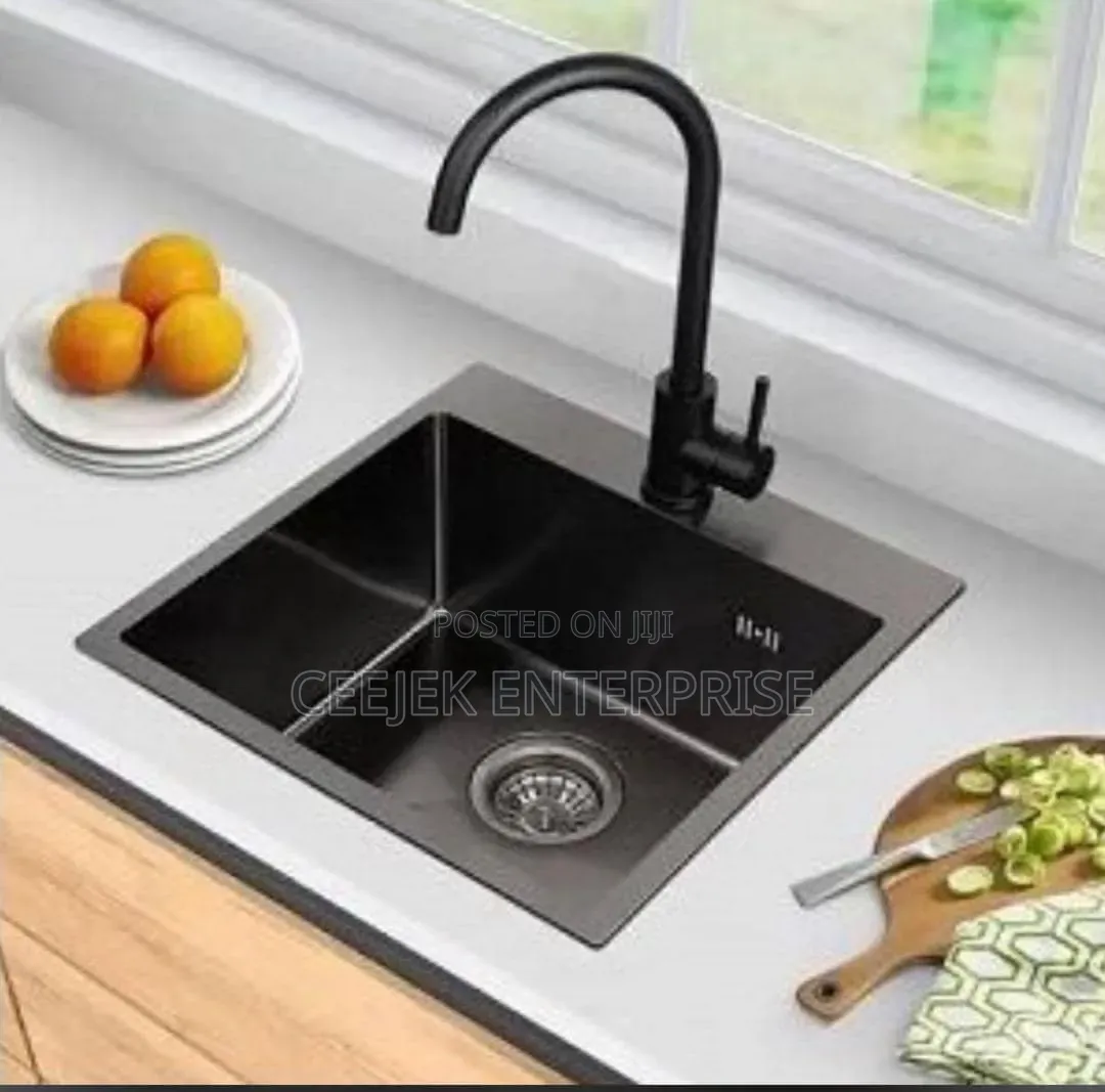 Single Black Sink With Tap
