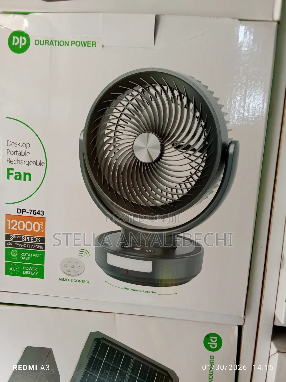 Rechargeable Rotable Fan With 12000mah Batter