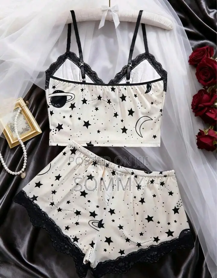 Contrast Lace Bow Front Cami PJ Set / Pajama Set Bow