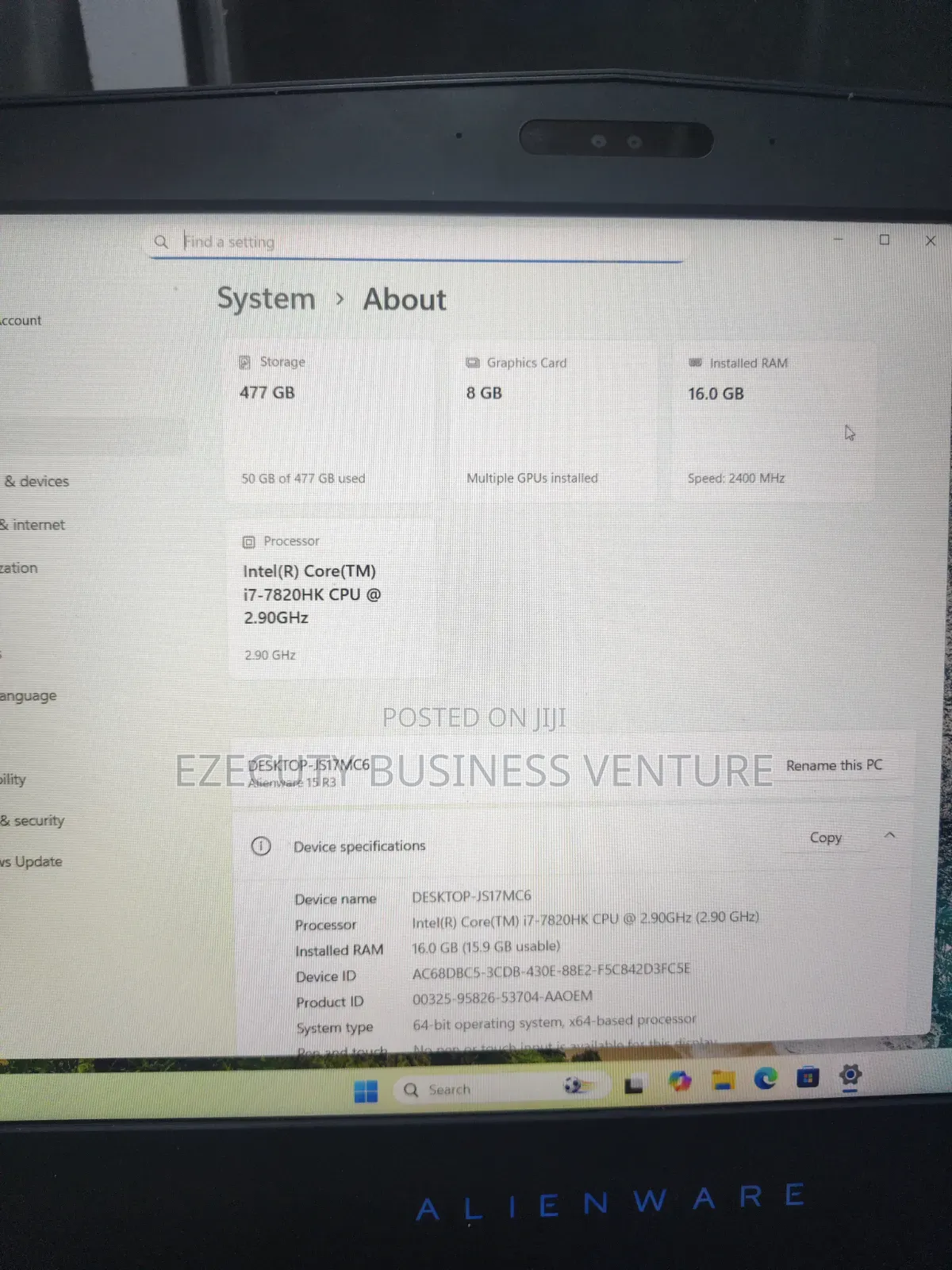 Laptop Dell 16GB Intel Core i7 SSD 512GB