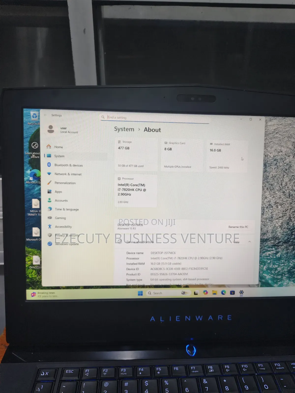 Laptop Dell 16GB Intel Core i7 SSD 512GB
