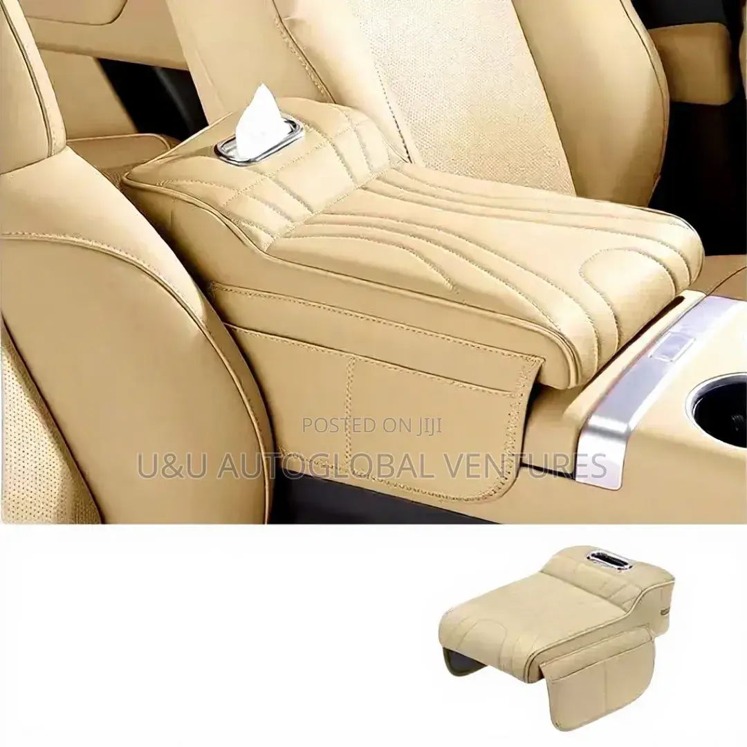 Premium Leather Armrest Cushion With Embroidery and Tissue Box Design
