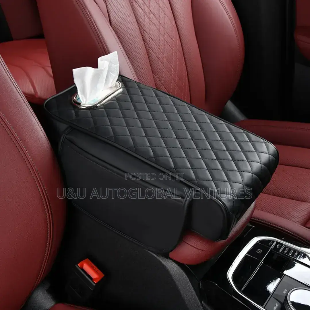 Premium Leather Armrest Cushion With Embroidery and Tissue Box Design