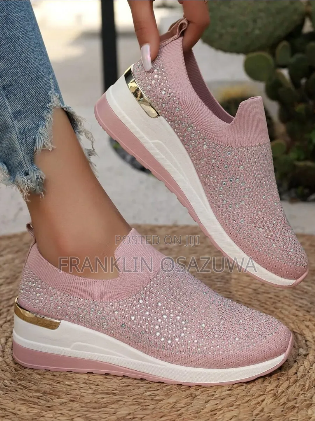 Women's Rhinestone Slip-on Wedge Sneakers