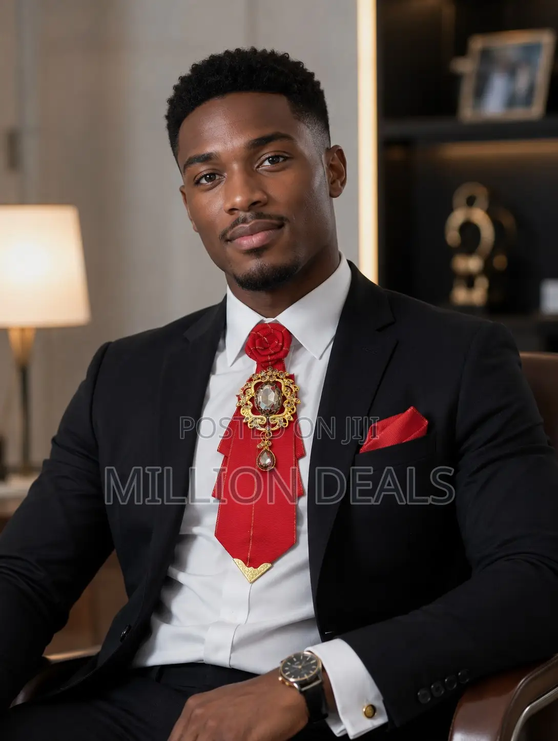 Classic Men's Long Barrister Tie Set Red