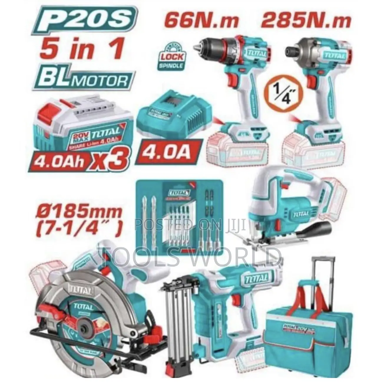 TOTAL P20S 5-in-1 Brushless Cordless Power Tool Kit 20V – TCKLI251295