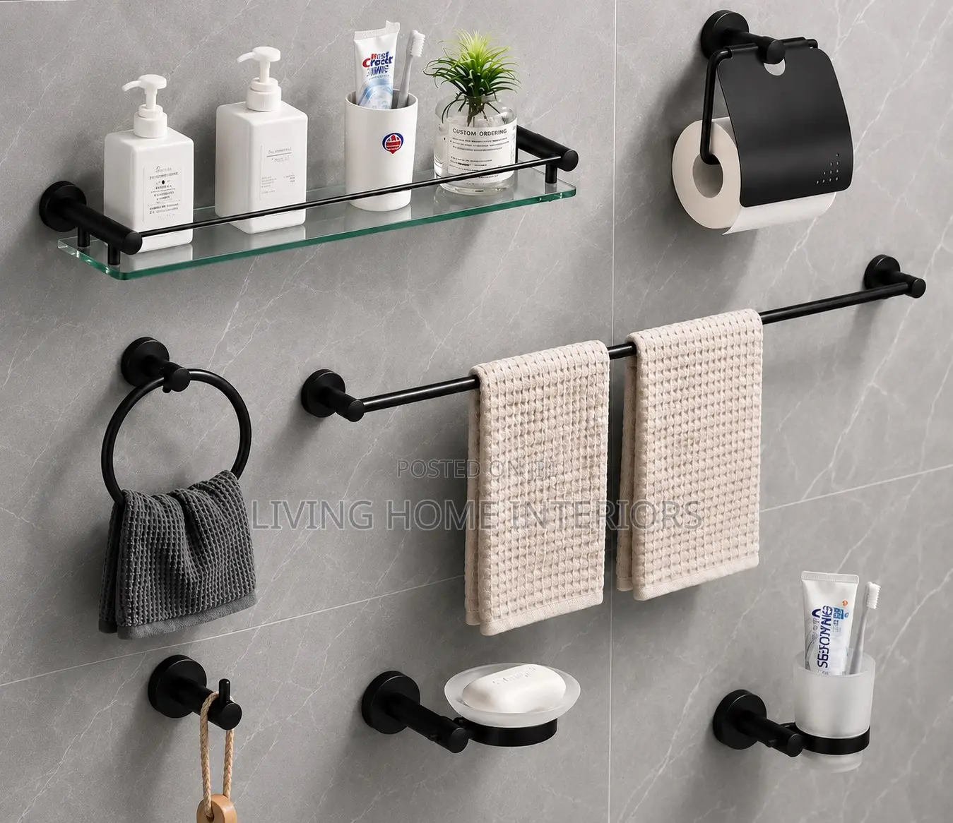 Modern Matte Black Bathroom Accessories Set,