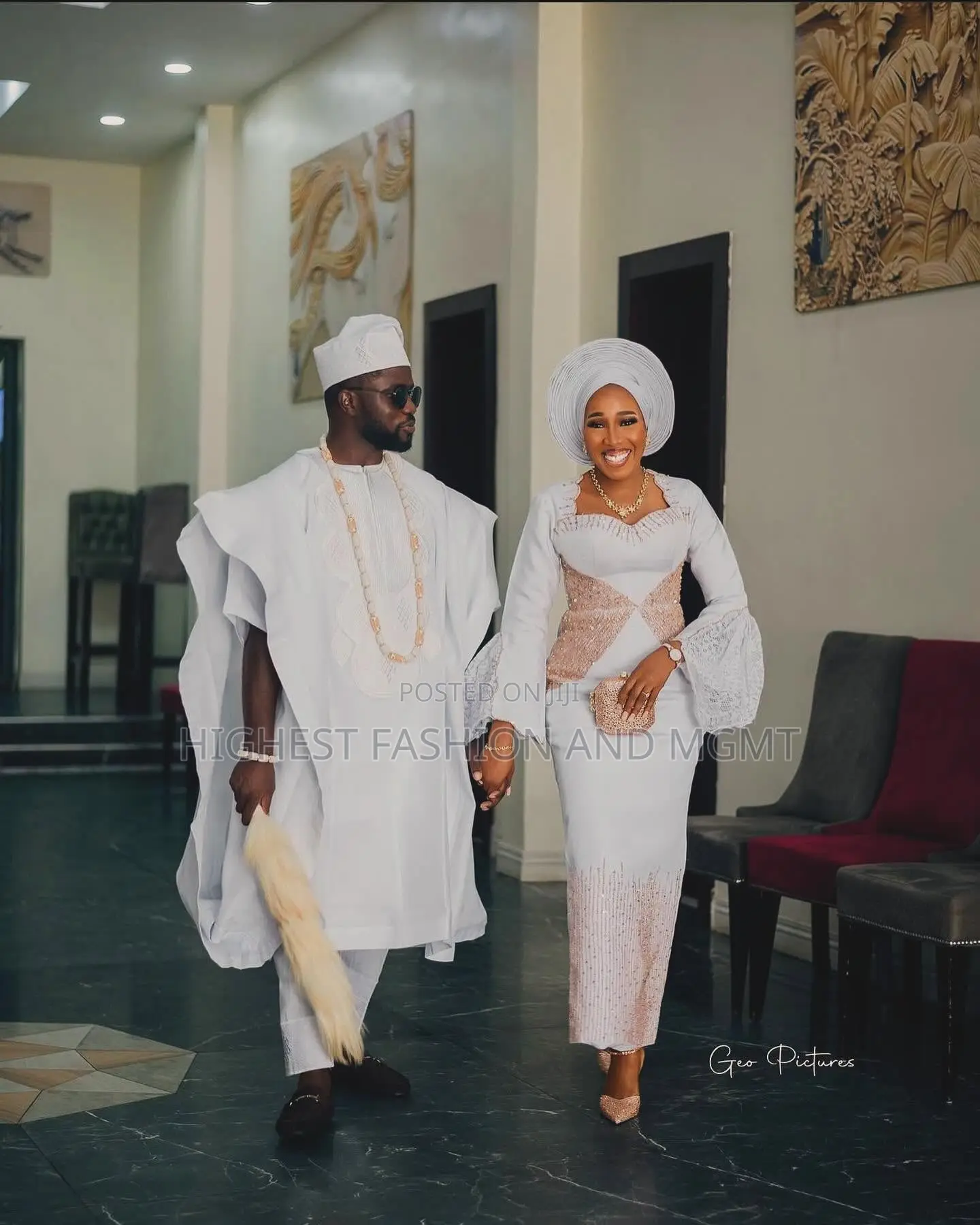 White Gown With Matching Gele Traditional White Agbada Set