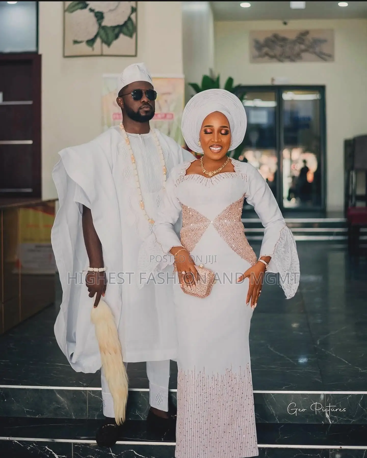 White Gown With Matching Gele Traditional White Agbada Set