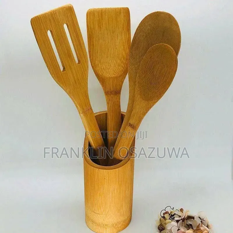 Bamboo Spatula Kitchen Utensil Set (4pcs + Holder)