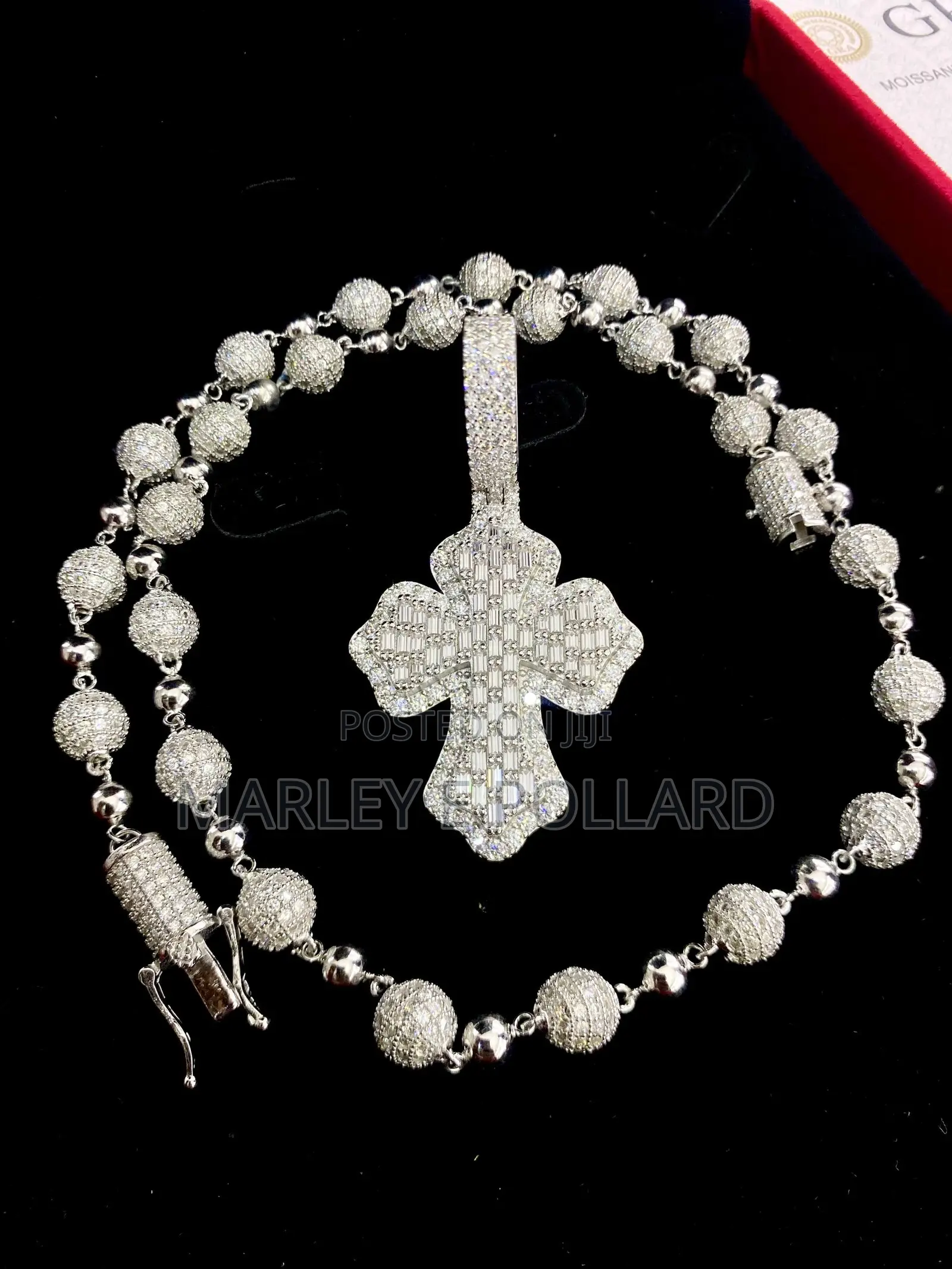 VVS 1 Moissanite Diamond Ball Cross Necklace Combo