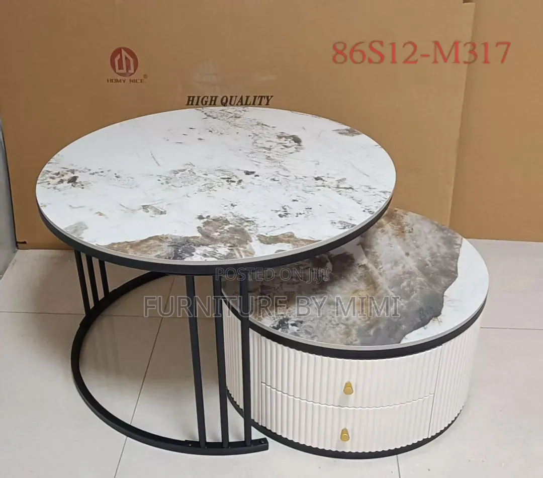 Luxury 2-in-1 Round Nesting Coffee Table Set With 2 Drawers