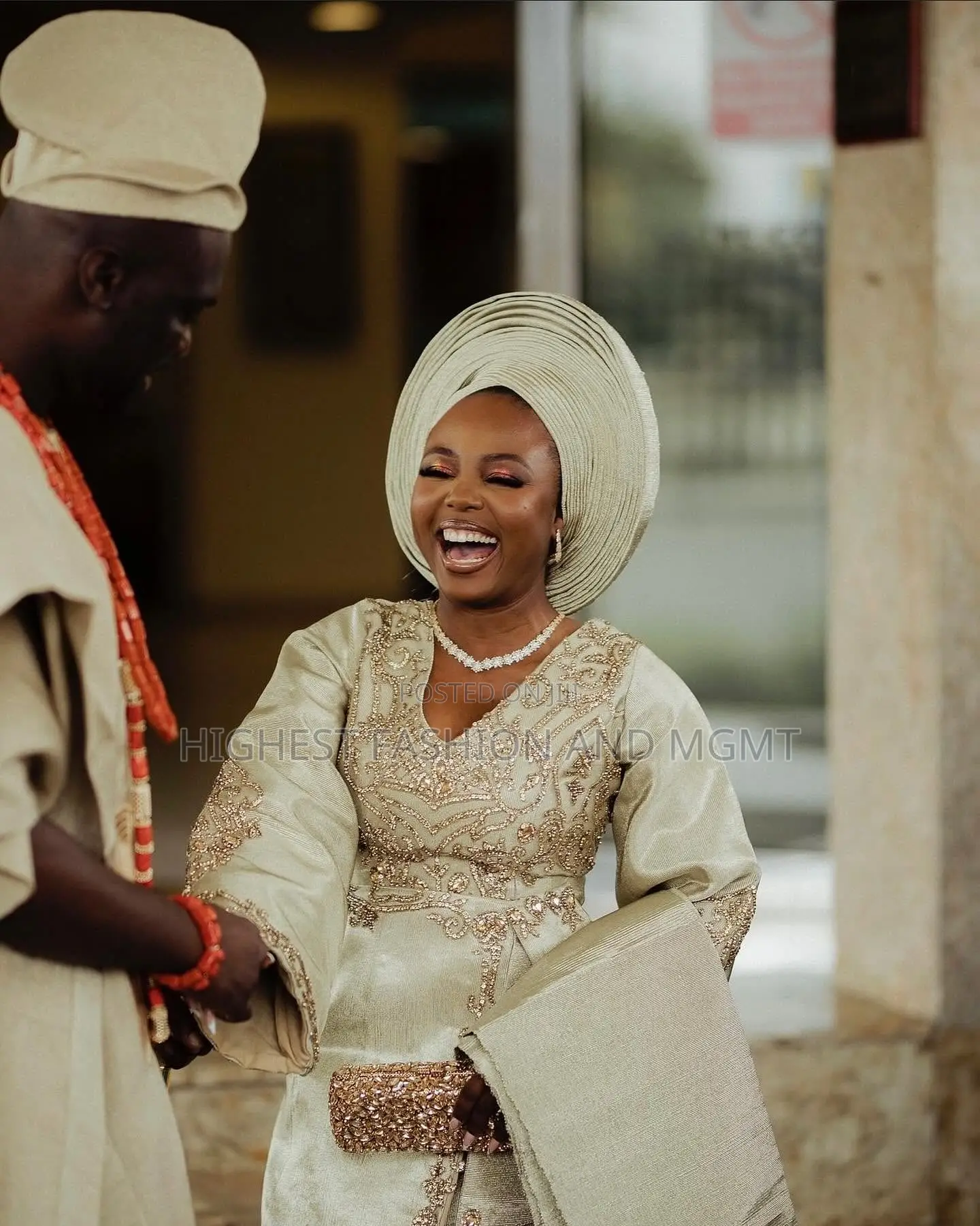 Champagne Gold Lace Gown With Gele Champagne Agbada