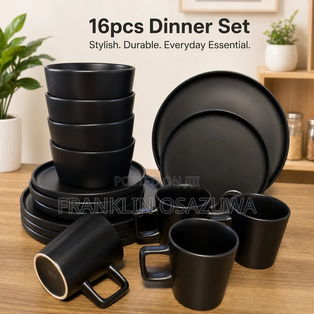 16-Piece Matte Black Ceramic Dinner Set