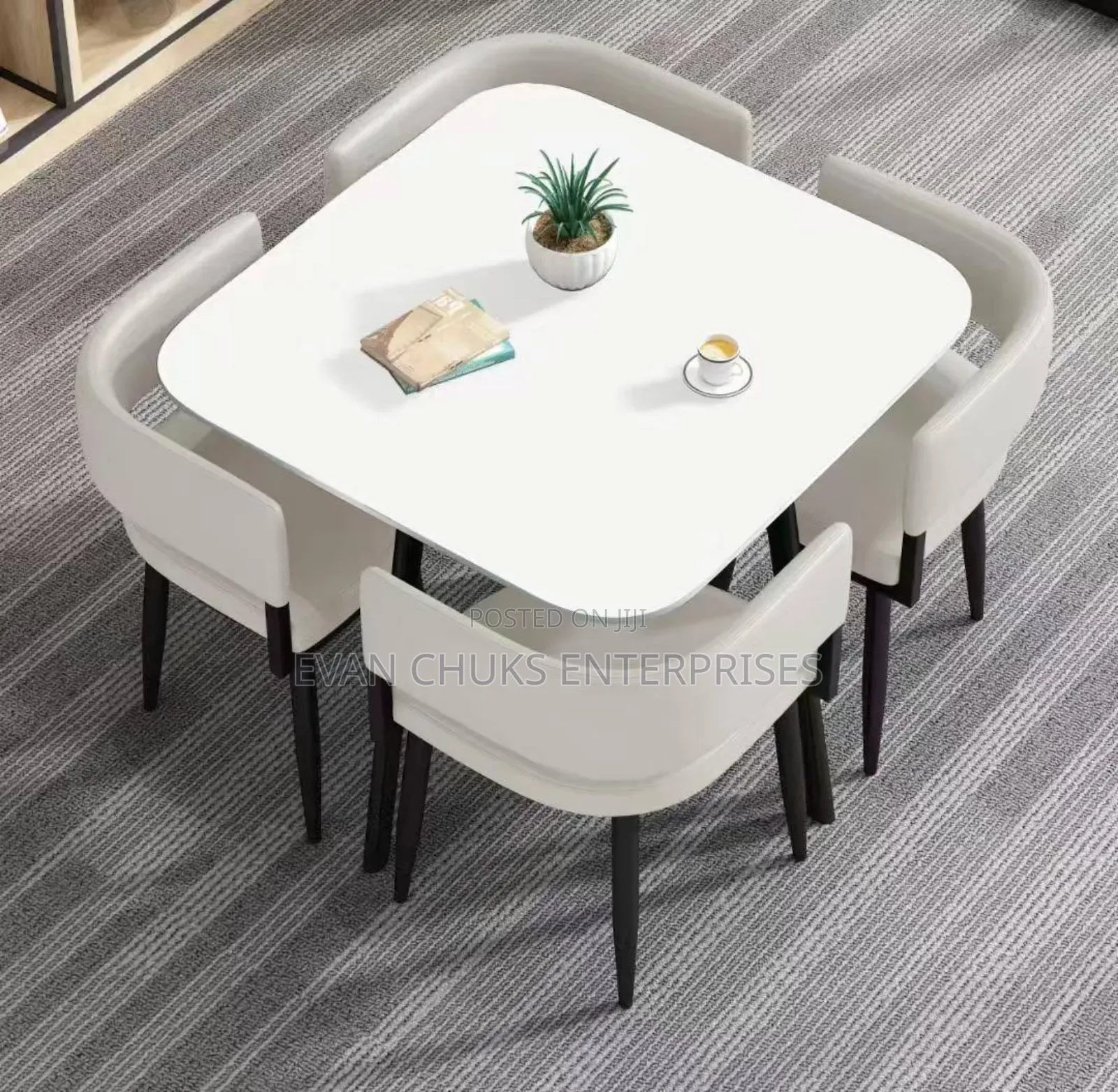 4 Seater Space Saver Marble Top Dining Set