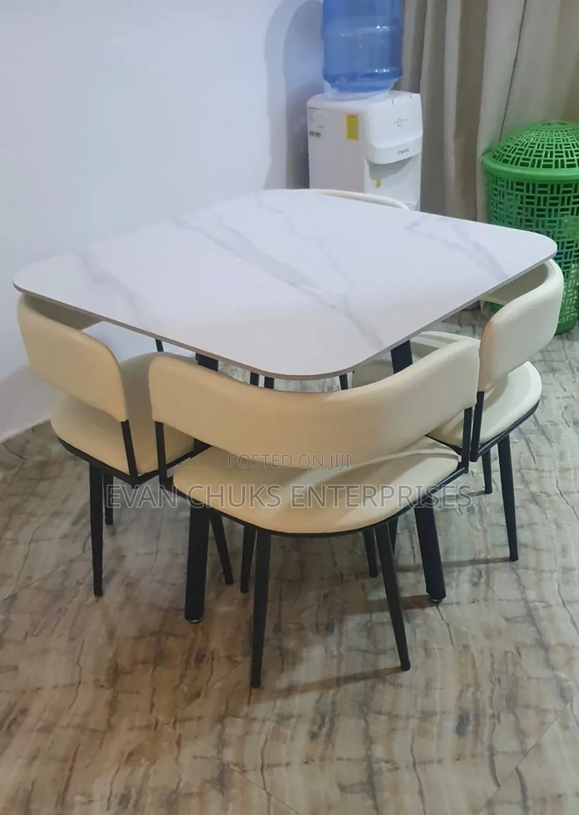4 Seater Space Saver Marble Top Dining Set