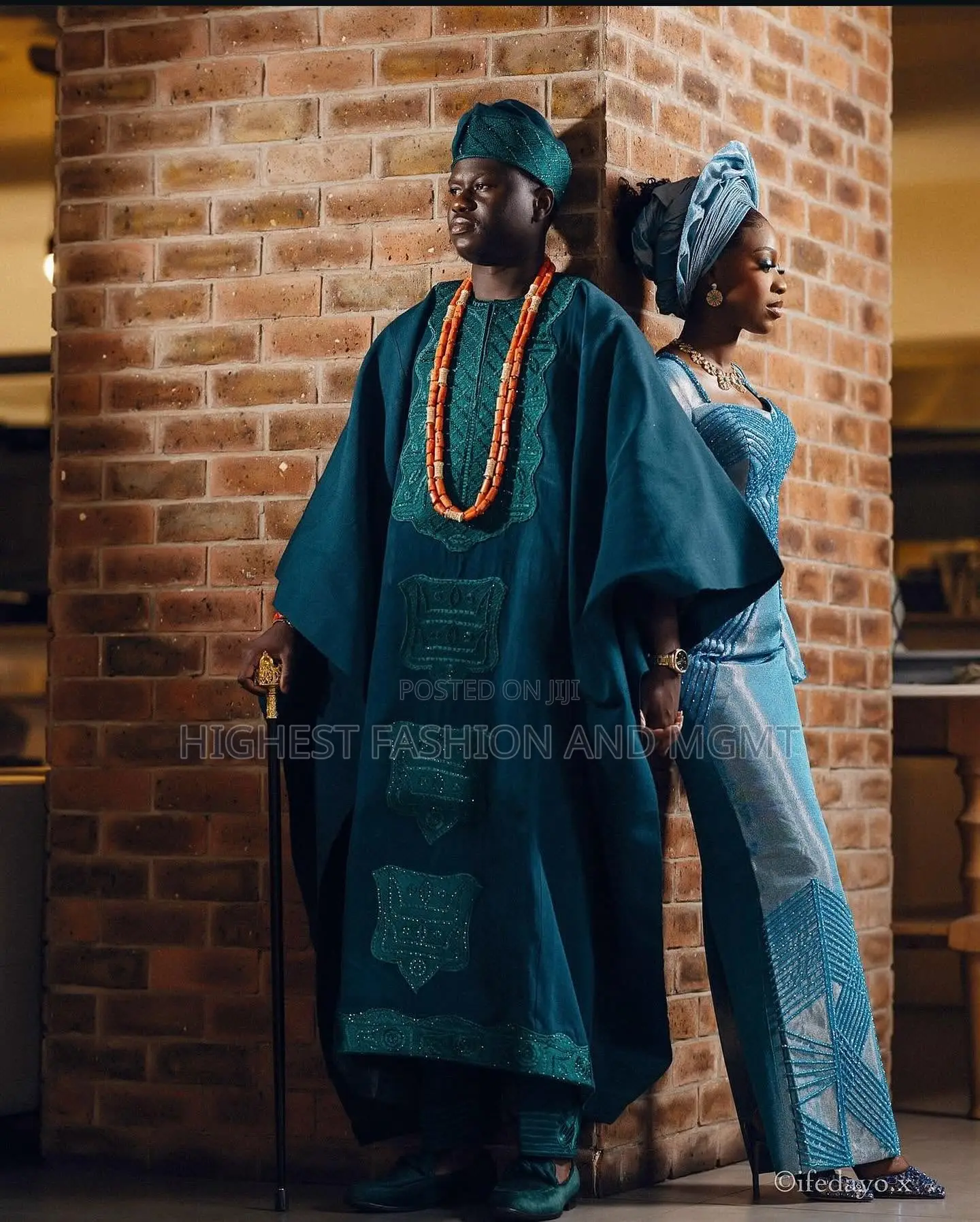 Azure Blue Embellished Gown With Gele Deep Teal Embroidered Agbada