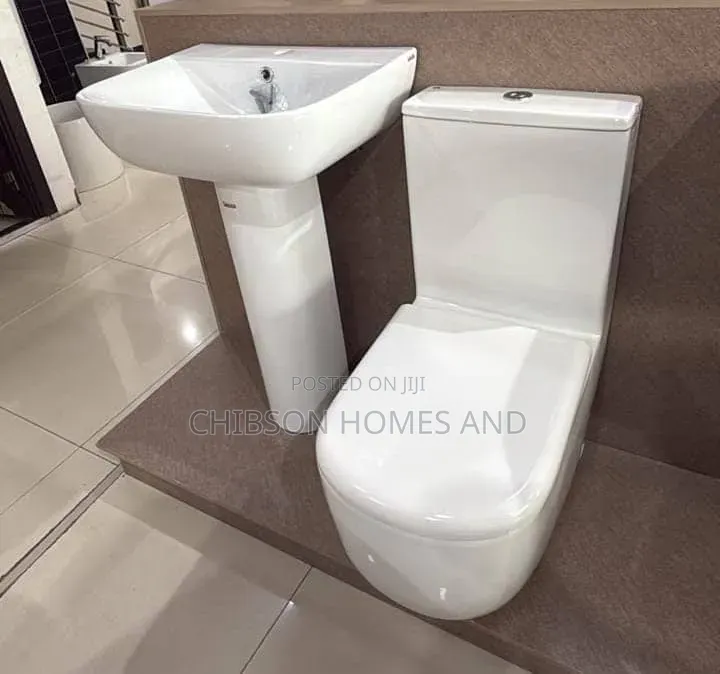 White Ceramic Toilet Pedestal Sink Set