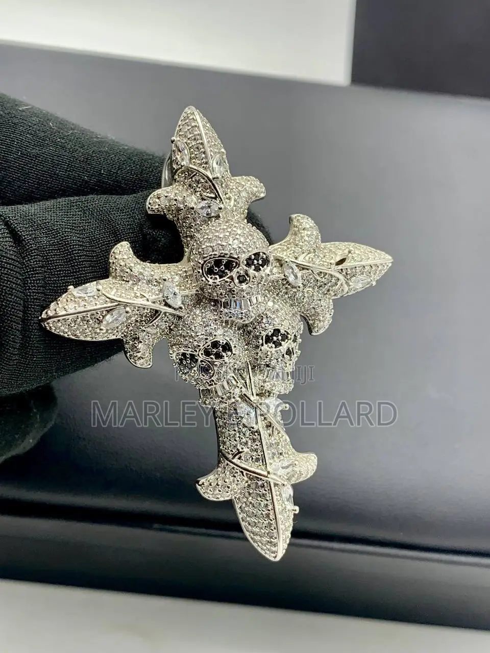 Zirconia Steel Cross Vintage Skull Necklace