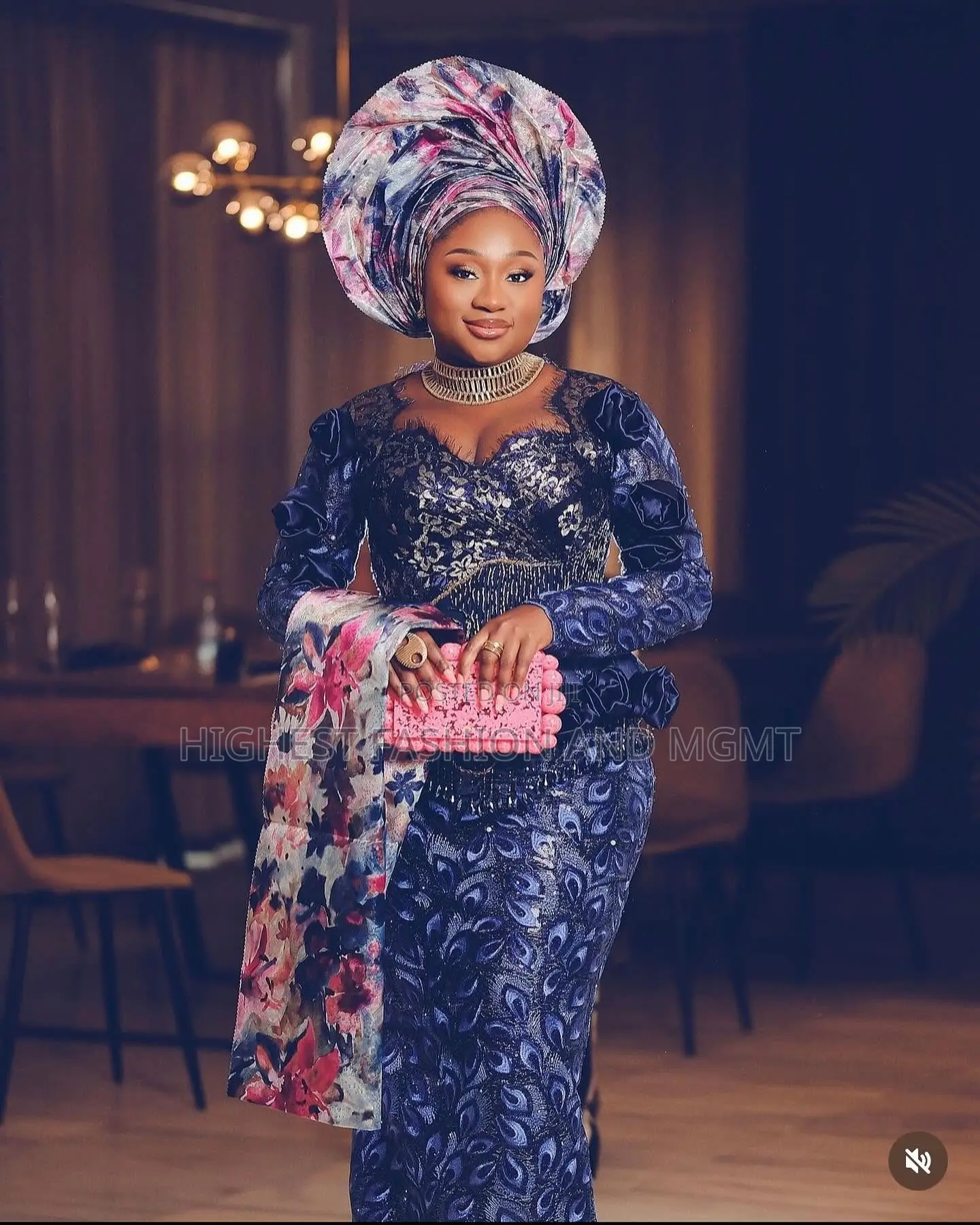 Luxury Indigo Floral Traditional Couple Set