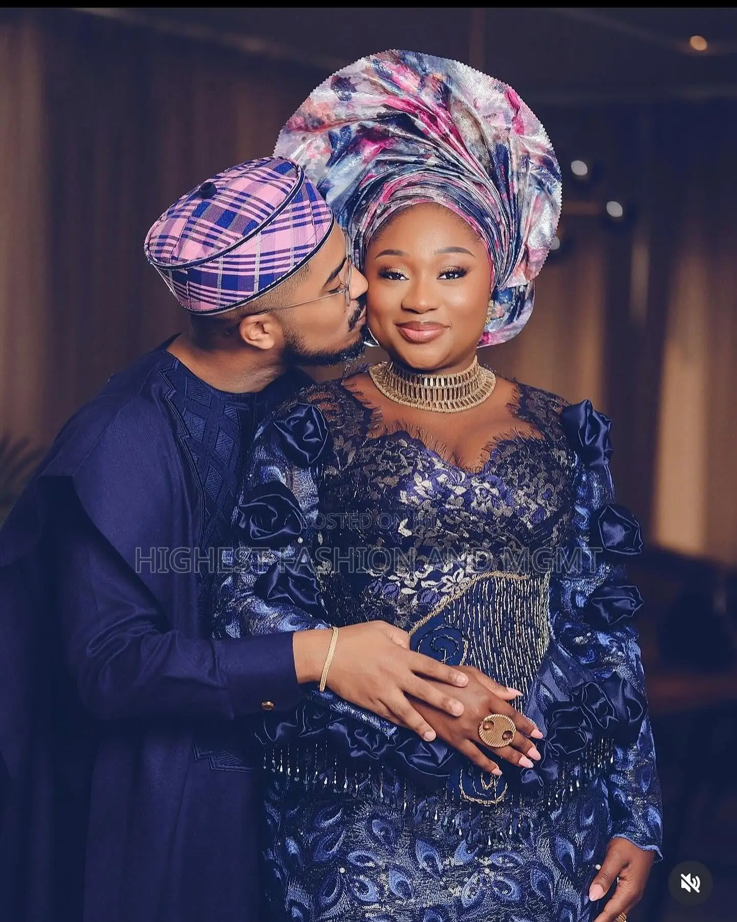 Luxury Indigo Floral Traditional Couple Set