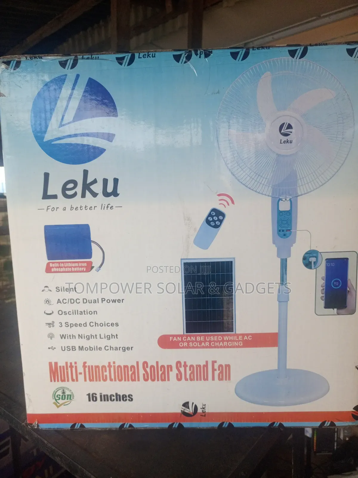Leku Rechargeable Solar Fan With Bluetooth Speaker