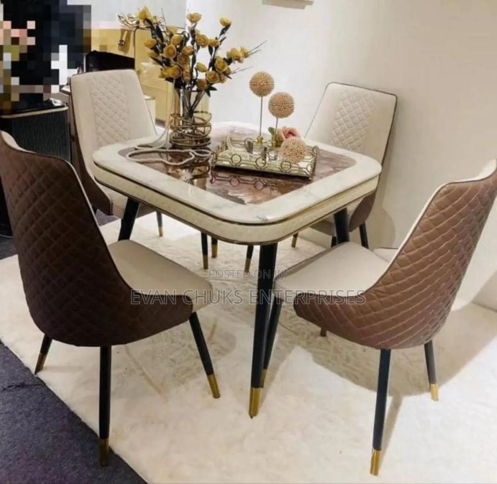 Beautiful Marble Top by 4 Seaters Dining Set