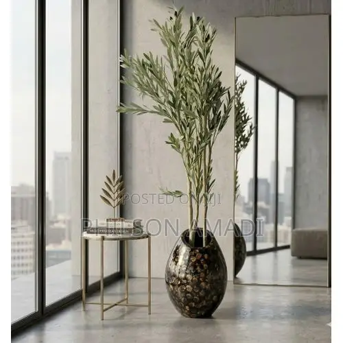 Premium Large Artificial Olive Tree With Fine Textured Oval Floor Vase