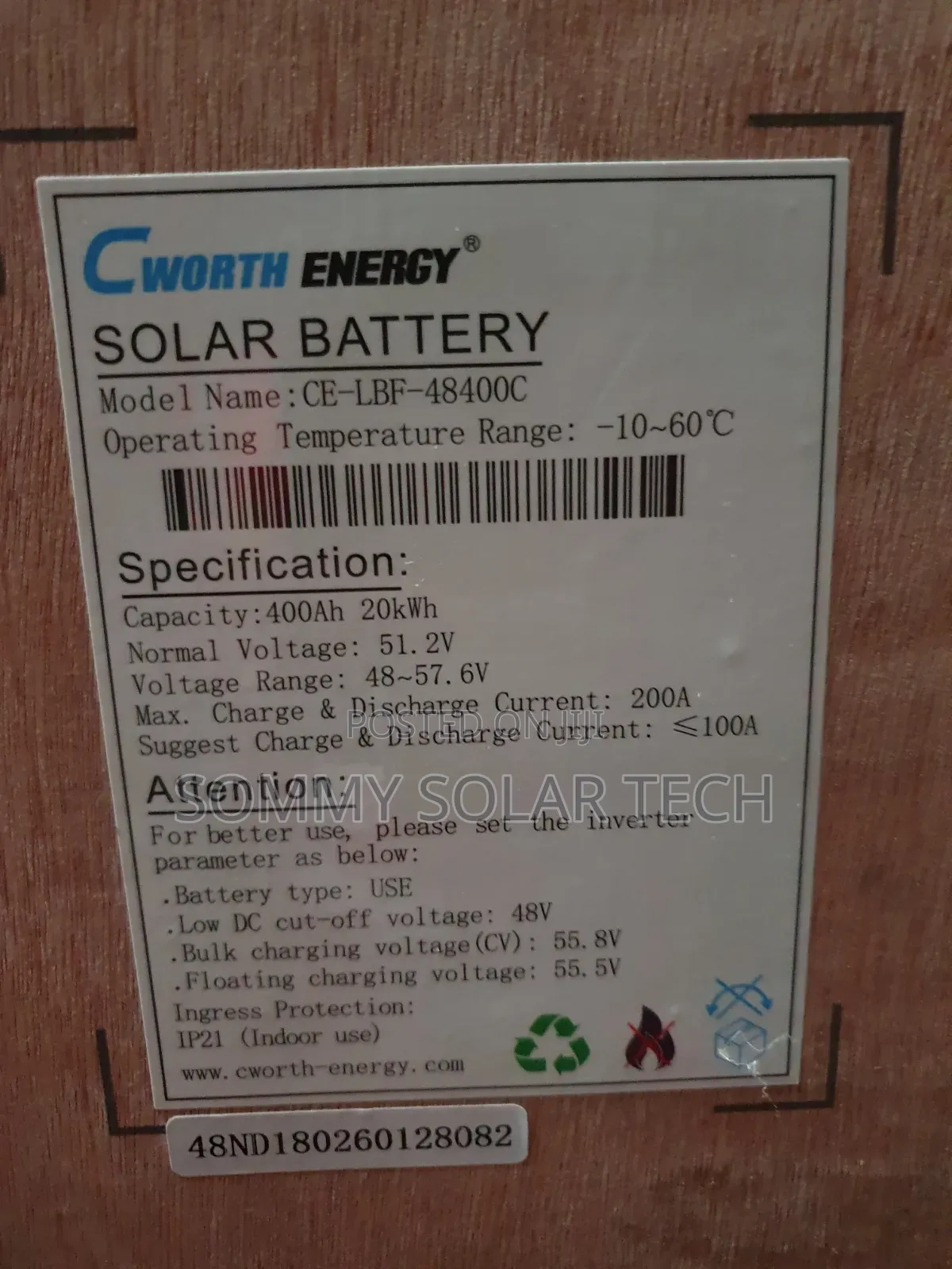 Cworth Energy Lithium Ion Battery 20kwh 48v
