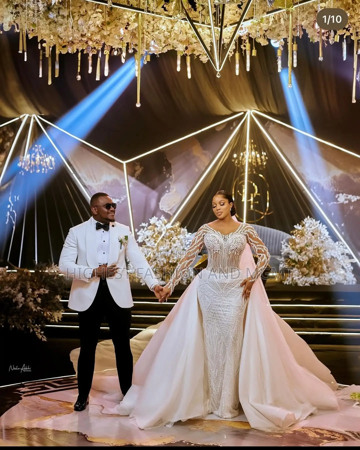 Luxury White Wedding Gown Tuxedo Couple Set