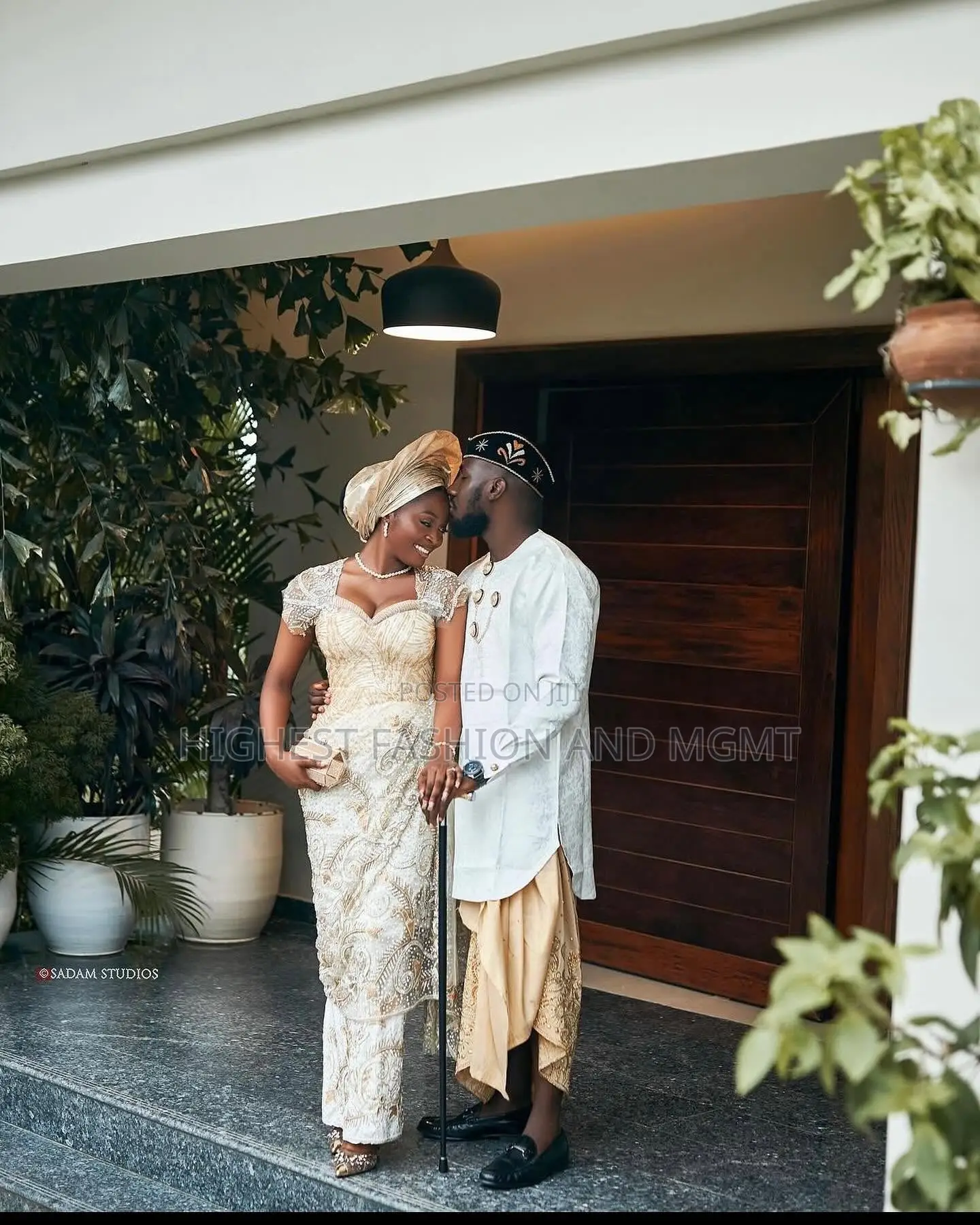 Champagne Gold Corset Blouse With Wrapper Textured Cream Agbada