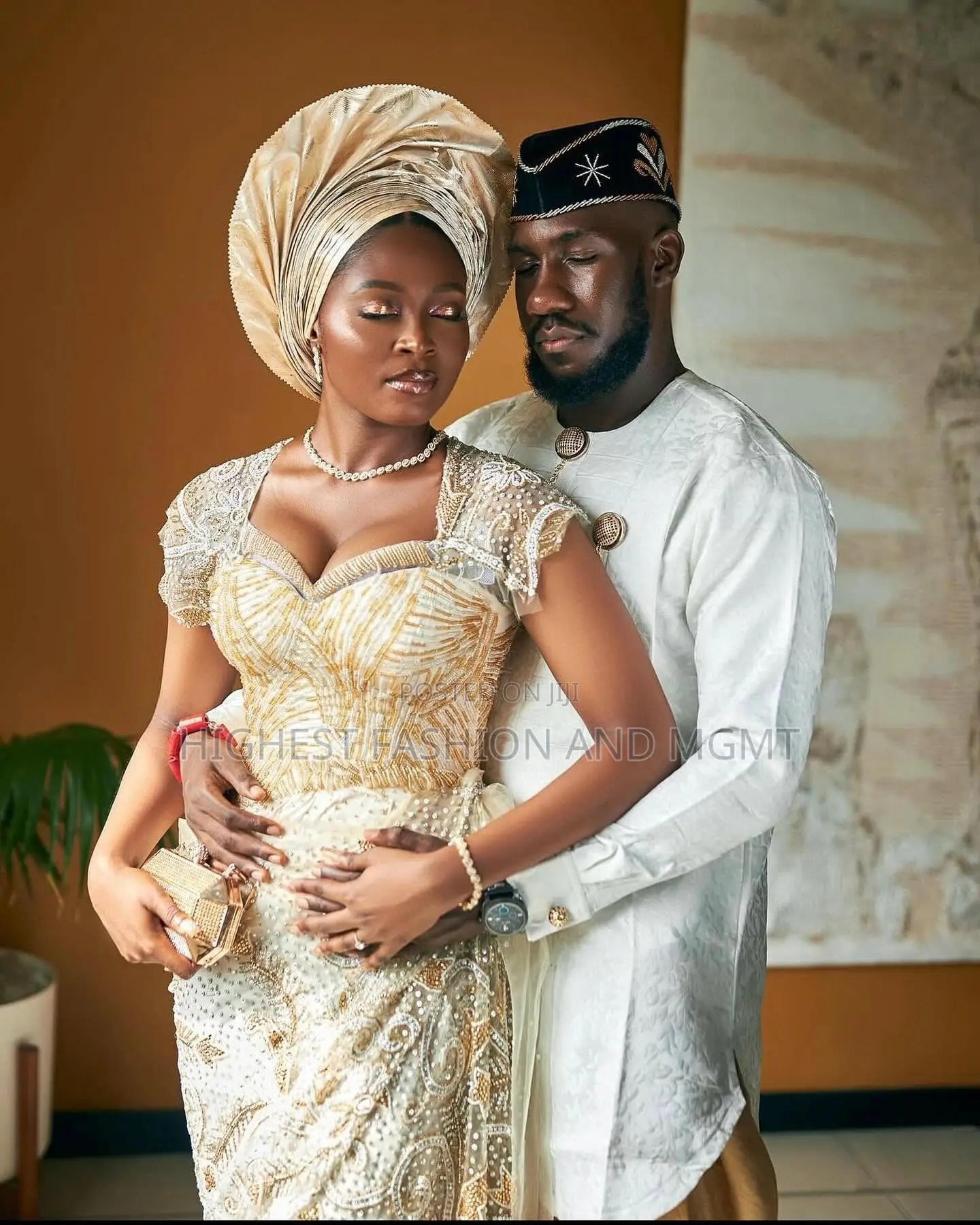 Champagne Gold Corset Blouse With Wrapper Textured Cream Agbada