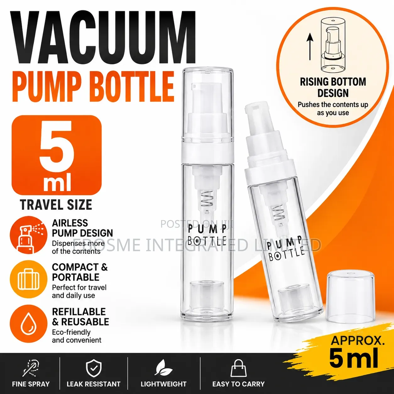 5ml Refillable Vacuum Pump Bottle for Cosmetics
