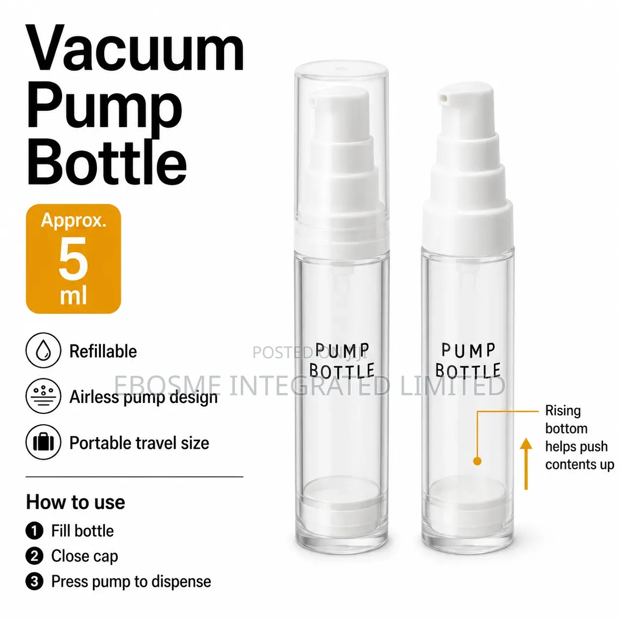 5ml Refillable Vacuum Pump Bottle for Cosmetics