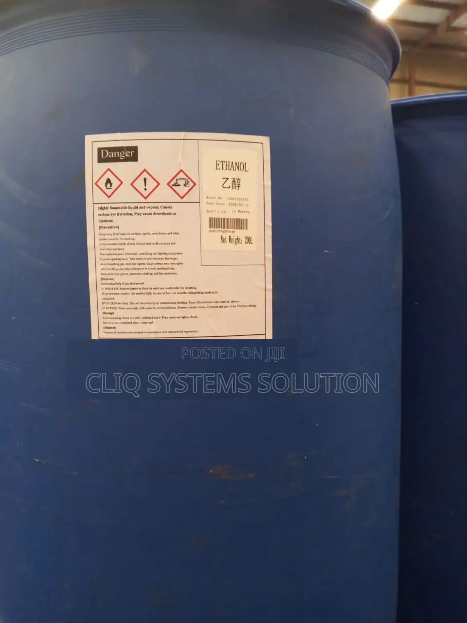 Ethanol 96% (96% Ethyl Alcohol) 160kg